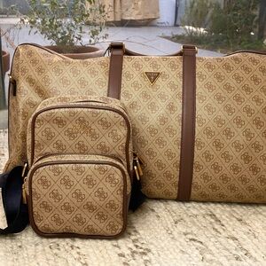 GUESS NWT Vezzola Smart Weekender + Crossbody Travel Set Monogram